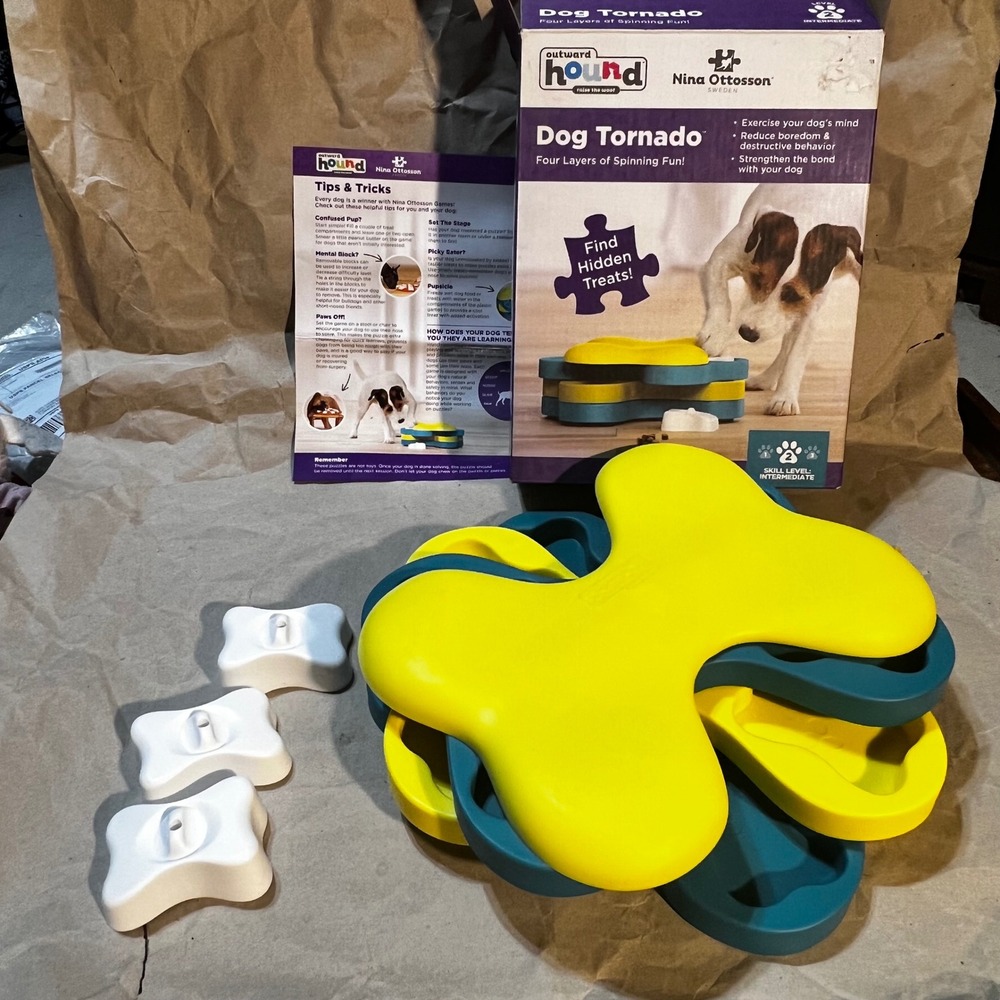 Outward Hound Nina Ottosson Dog Tornado Puzzle Toy Yellow Teal Intermediate Lvl